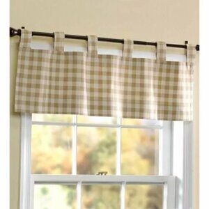 Plow & Hearth 40"W X 15"L Thermalogic Check Tab-Top Valance Curtain, in GREEN